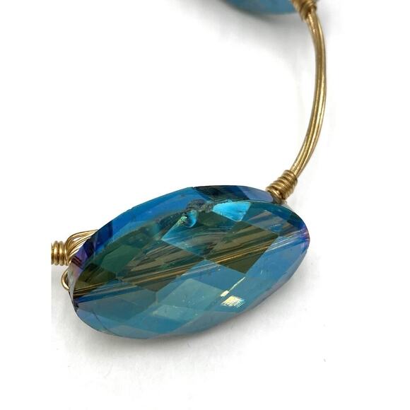 Bourbon and Boweties Bracelet Bangle 7.25” Blue AB Faceted Glass - Picture 2 of 7